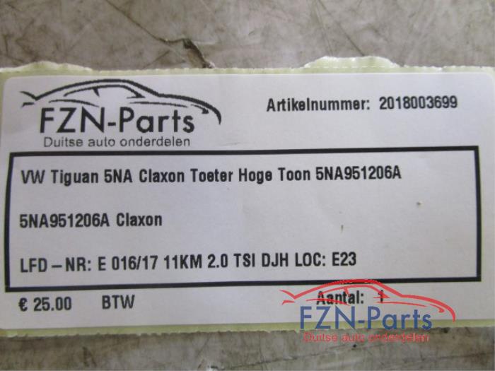 VW Tiguan 5NA Claxon Toeter Hoge Toon