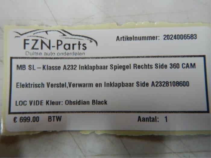 Mercedes-Benz SL-Klasse A232 Spiegel Rechts Side Inklapbaar 360 CAM