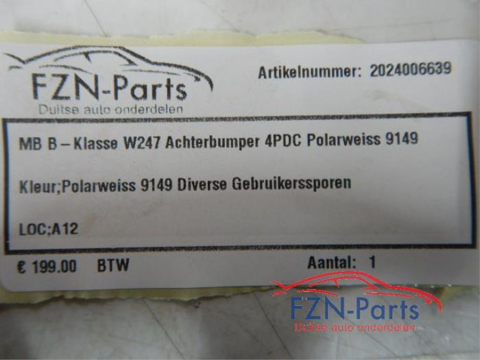 Mercedes Benz B-Klasse W247 Achterbumper 6PDC Polarweiss 9149 B 200 4-matic (247.088) 142493 01-10-2020 07-03-2024
B 180 Mild Hybrid (247.084) 150758 01-11-2022 07-03-2024
B 200 d (247.012)