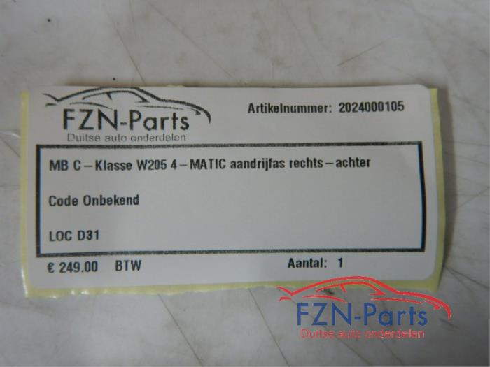Mercedes-Benz C-Klasse W205 4-Matic Aandrijfas Rechts-Achter