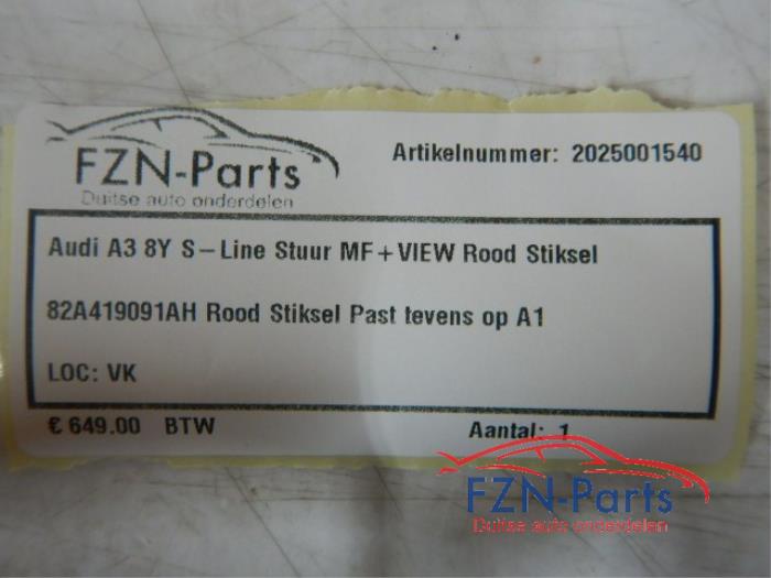 Audi A3 8Y S-Line Stuur MF+F1+VIEW Rood stiksel