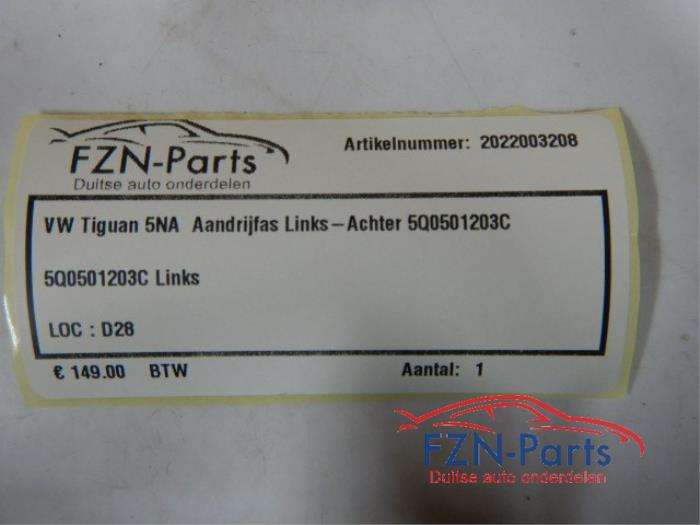 VW Tiguan 5NA Aandrijfas Links-Achter