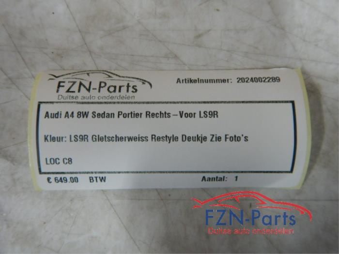 Audi A4 8W Sedan Portier Rechts-Voor LS9R 30 TDI Mild Hybrid 137333 01-07-2019 07-03-2024
40 TDI Mild Hybrid quattro 141581 01-05-2020 07-03-2024
35 TDI 136107 01-08-2015 07-03-2024
35 TDI Mild Hybrid 137090 01-03-2019 07-03-2024
2.0 TFSI quattro