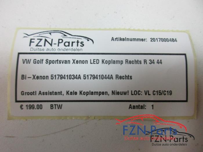 VW Golf Sportsvan Xenon LED Koplamp Rechts R 34 44 Bi-Xenon