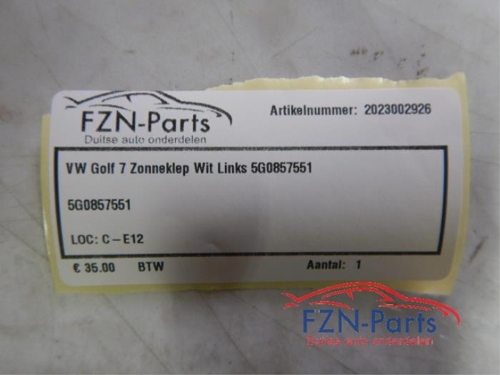VW Golf 7 Zonneklep Wit Rechts