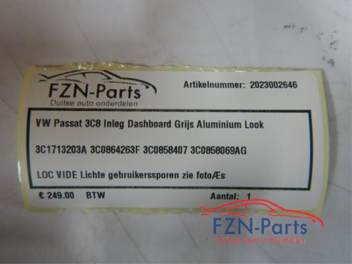 VW Passat 3C8 Inleg Dashboard Grijs Aluminium Look