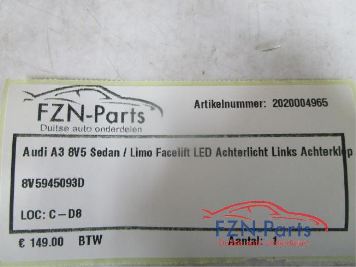 Audi A3 8V5 Sedan / Limo Facelift Dynamisch LED Achterlicht Links Achterklep