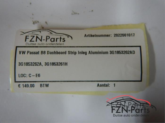 VW Passat B8 Dashboard Strip Inleg Aluminium