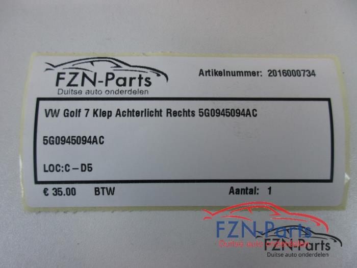VW Golf 7 Klep Achterlicht Rechts
