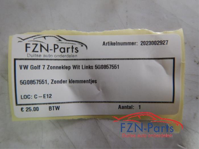 VW Golf 7 Zonneklep Wit Rechts