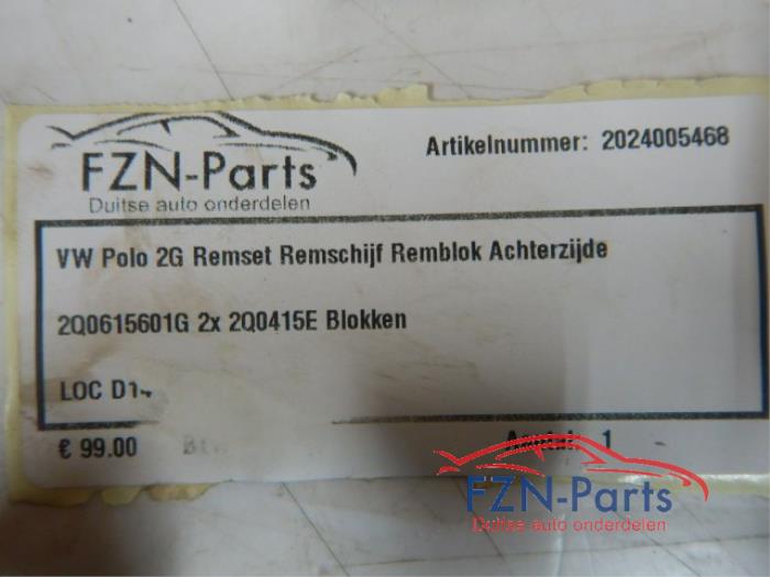 VW Polo 2G Remset Remschijf Remblok Achterzijde