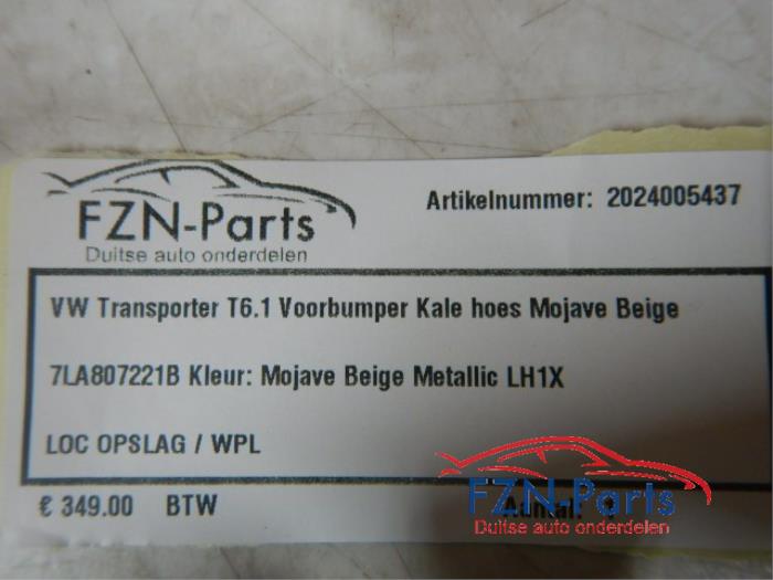 VW Transporter T6.1 Voorbumper Kale Hoes Mojave Beige Kleur: LH1X Mojave Beige Metallic7LA