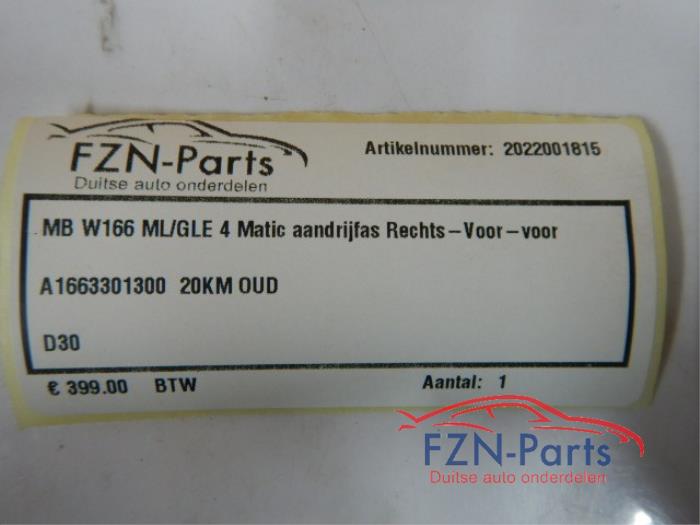 Mercedes-Benz W166 ML/GLE 4Matic Aandrijfas Rechts-voor
