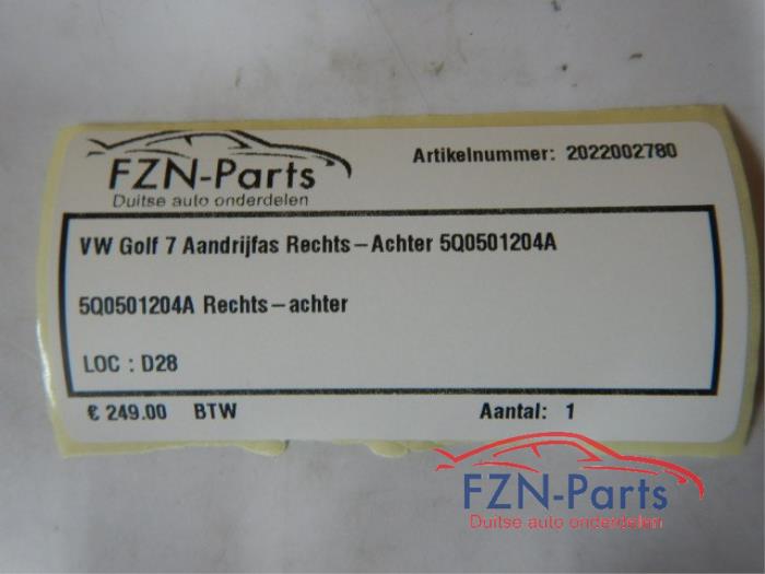 VW Golf 7 Aandrijfas Rechts-Achter