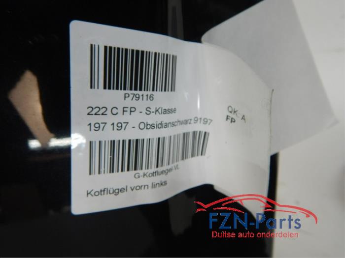 Mercedes Benz S-Klasse W222 Spatscherm Zijscherm Links 9197 Kleur: Obsidianschwarz 9197