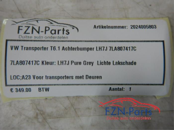 VW Transporter T6.1 Achterbumper LH7J 7LA807417C Kleur: LH7J Pure Grey7LA807417C