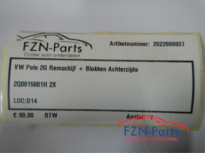 Remschijf + blok achter Volkswagen Polo (22741424)