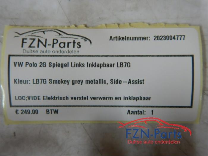 VW Polo 2G Spiegel Links Inklapbaar side - assist MIST SPIEGELGLAS!