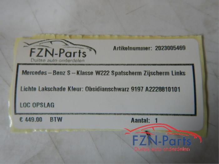 Mercedes Benz S-Klasse W222 Spatscherm Zijscherm Links Lichte Lakschade Kleur: Obsidianschwarz 9197