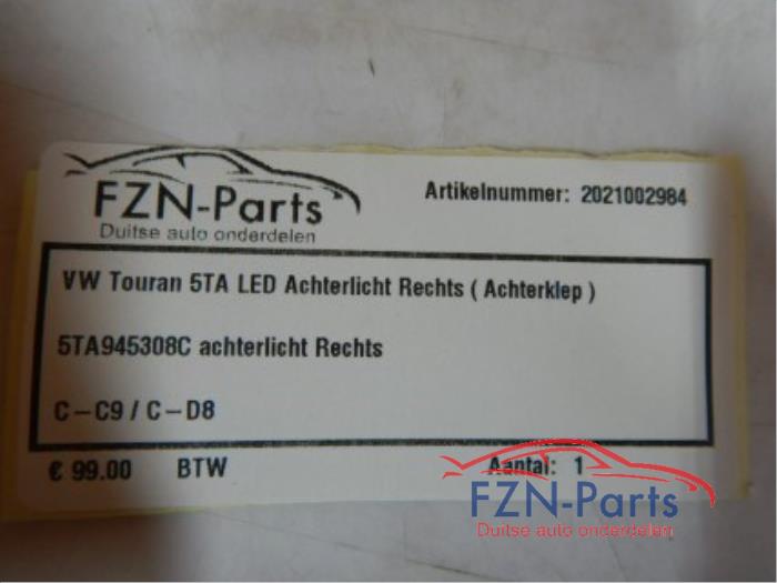 VW Touran 5TA LED Achterlicht Rechts ( Achterklep )