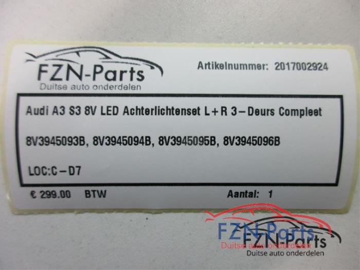 Audi A3 S3 8V LED Achterlichtenset L+R 3-Deurs Compleet