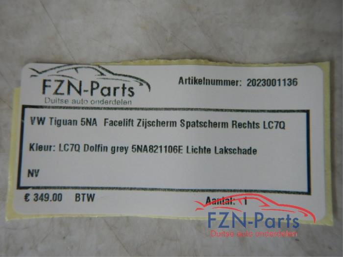 VW Tiguan 5NA Facelift Zijscherm Spatscherm Rechts LR5Q