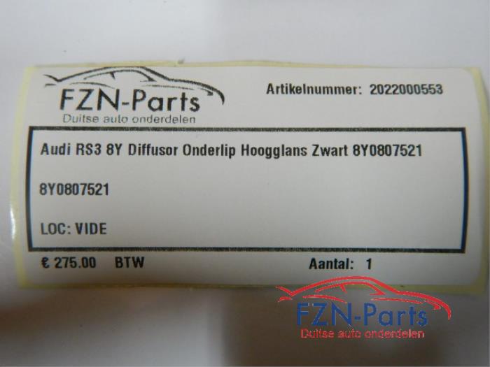 Audi RS3 8Y Diffusor Onderlip Hoogglans Zwart