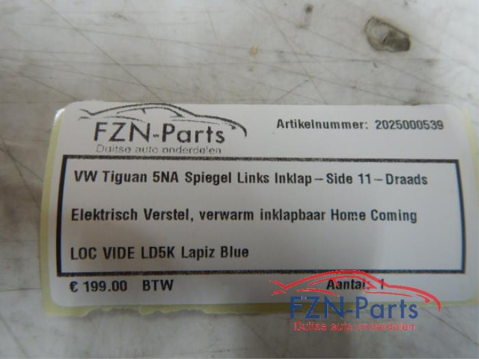 VW Tiguan 5NA Spiegel Links L Inklapbaar Side-assist 11-draads Elektrisch verstel verwarm en inklapbaarHome comingmist side assist lampjeKleur: LD5K Lapiz blueZij buiten spiegel links linker