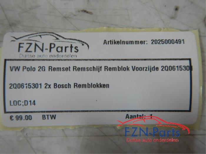 VW Polo 2G Remset Remschijf Remblok Voorzijde