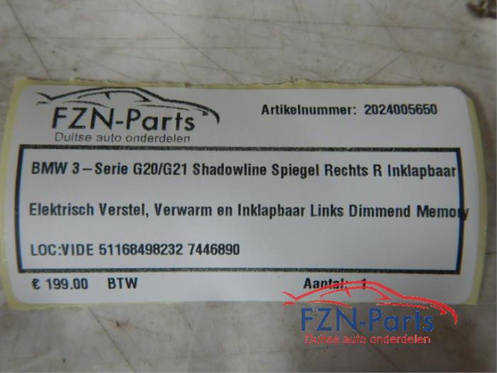 BMW 3-Serie G20 / G21 Shadowline Spiegel Rechts R Inklapbaar