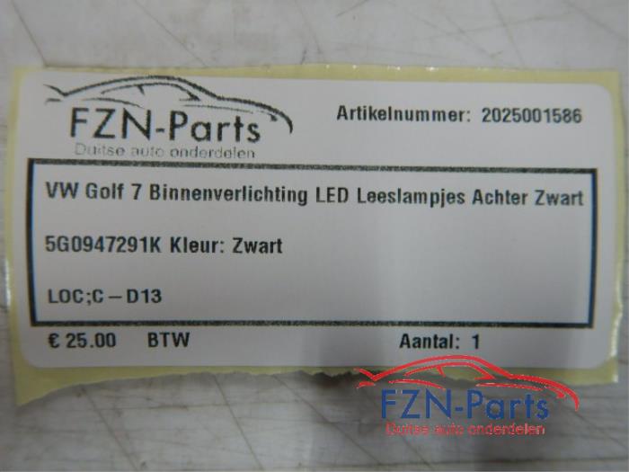 VW Golf 7 Binnenverlichting LED leeslampjes achterzijde zwart