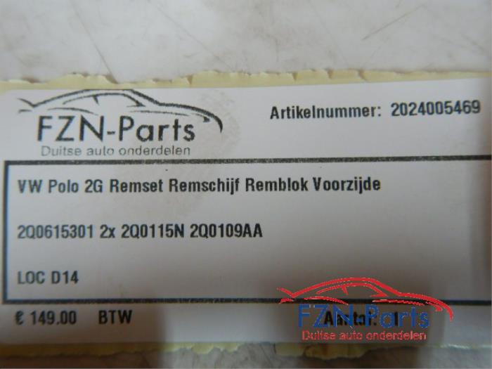 VW Polo 2G Remset Remschijf Remblok Voorzijde