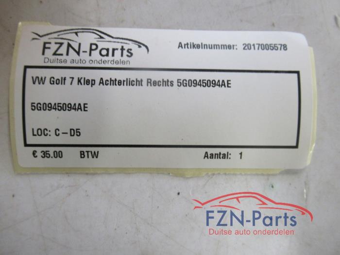 VW Golf 7 Klep Achterlicht Rechts