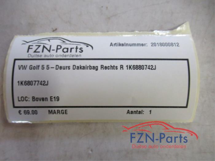 VW Golf 5 5-Deurs dakairbag Rechts R