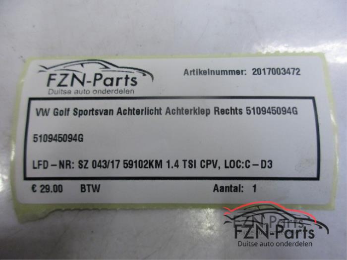VW Golf Sportsvan Achterlicht Achterklep Rechts