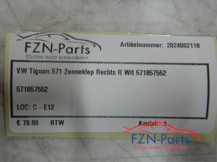 VW Tiguan 571 Zonneklep rechts R Wit