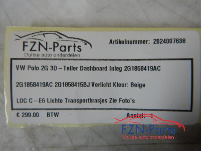 VW Polo 2G 3D - Teller Dashboard Inleg 2G1858419AC
