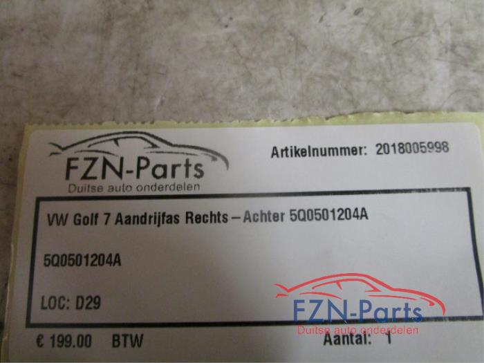 VW Golf 7 Aandrijfas Rechts-Achter