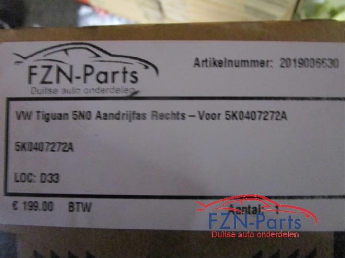 VW Tiguan 5N0 Aandrijfas Rechts-Voor