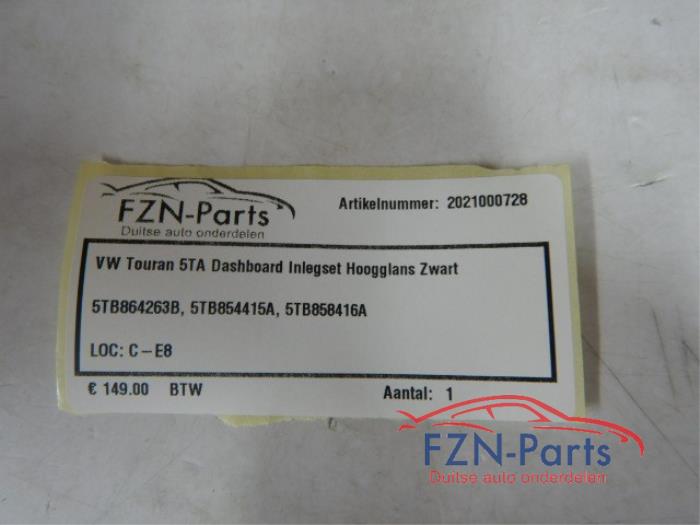 VW Touran 5TA Dashboard Inlegset Hoogglans Zwart