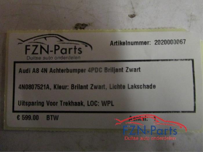 Audi A8 4N Achterbumper 4PDC Briljant Zwart