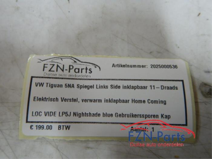 VW Tiguan 5NA Spiegel Links L Side-assist Inklapbaar 11-Draads Elektrisch verstel verwarm en inklapbaar Home comingMist side-assist lampjeKleur: LP5J Nightshade blueSpiegelkap met gebruikerssporenZij buiten spiegel huis inklap inklapbaar 2.0 TDI
