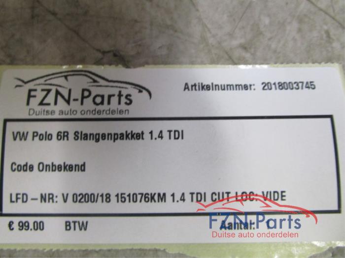 VW Polo 6R Slangenpakket 1.4 TDI Code onbekend LFD-NR:V 0200/18 151076KM