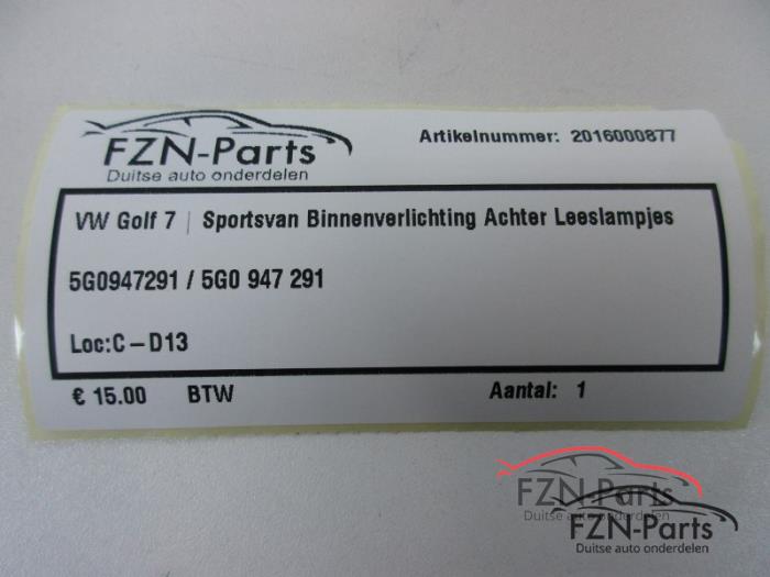 VW Golf 7 Binnenverlichting Achter Leeslampjes