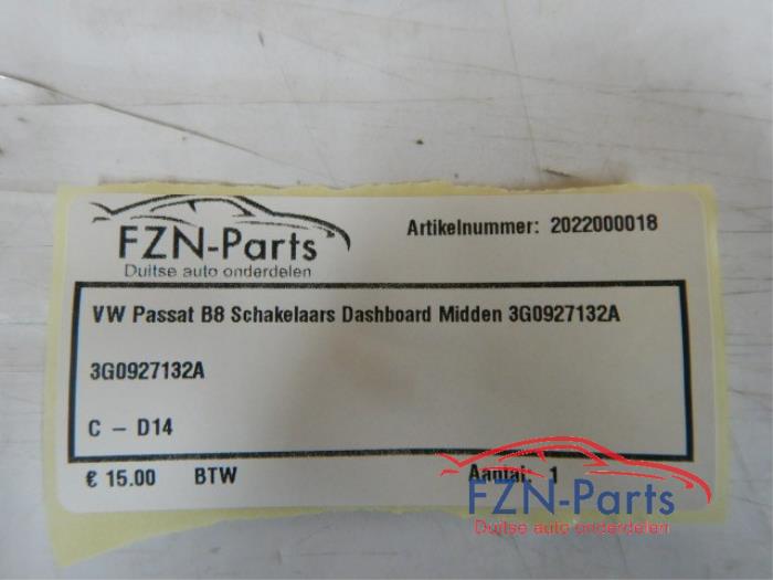 VW Passat B8 schakelaars dashboard midden