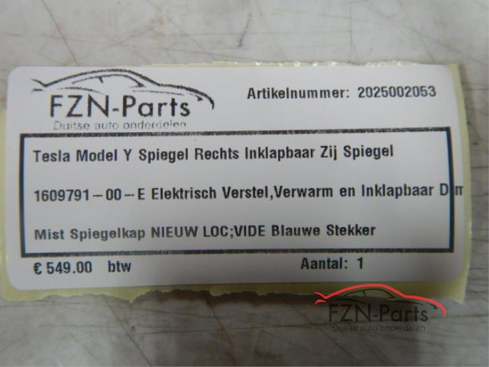 Tesla Model Y (Zij,Buitenspiegel) Spiegel Rechts Inklapbaar