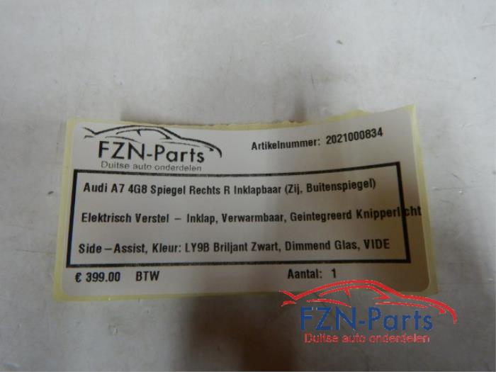 Audi A7 4G8 Spiegel rechts R Inklapbaar ( Zij, Buitenspiegel ) Elektrisch verstel, inklap en verwarmbaar Geïntegreerd knipperlicht Side-assist Kleur: