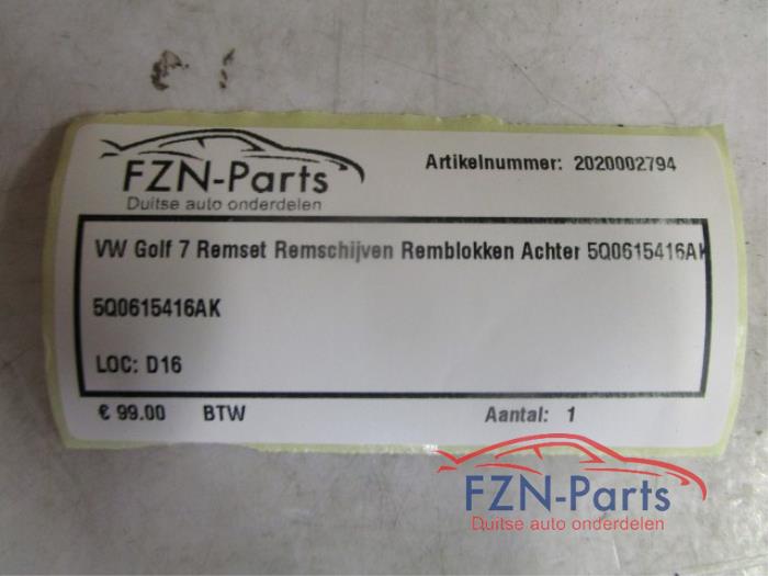 VW Golf 7 Remset Remschijven Remblokken Achter
