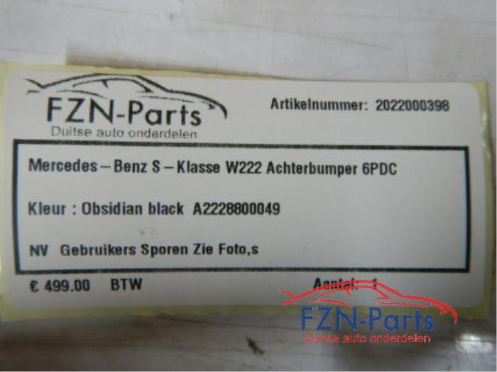 Mercedes-Benz S-Klasse W222 Achterbumper 6PDC Kleur: Obsidian Black