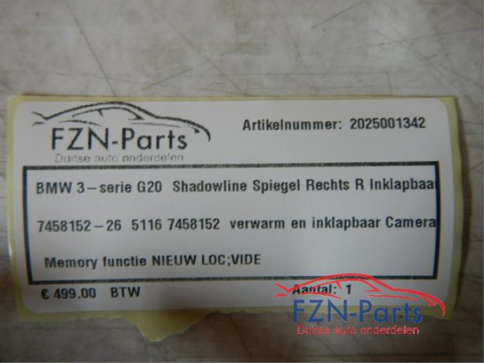 BMW 3-Serie G20 Shadowline (Zij,Buitenspiegel) Spiegel Rechts Inklapbaar Memory NIEUW